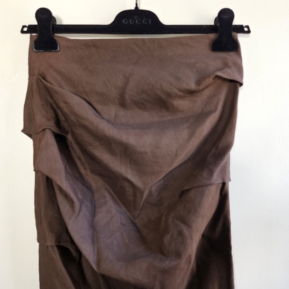 New Zara Draped High Waist Linen Blend Limited Edition Brown Midi Skirt Small - Picture 7 of 12